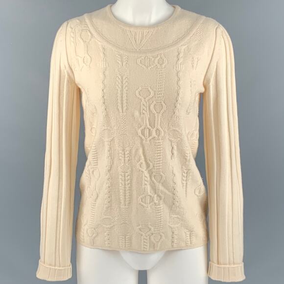 HERMES Size 6 Cream Virgin Wool Textured Sweater - Picture 1 of 7